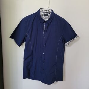 Zagiri men's blue short sleeve button-up used size med leaf design